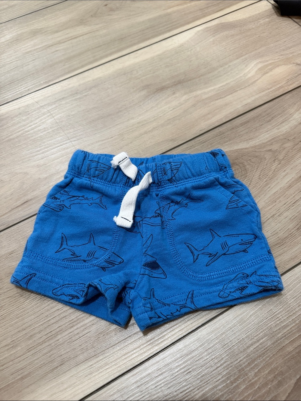 Blue Shark Print baby Shorts with Drawstring